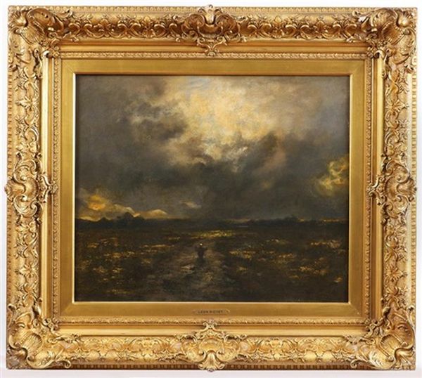 Figure In A Dark Stormy Landscape Oil Painting by Leon Richet