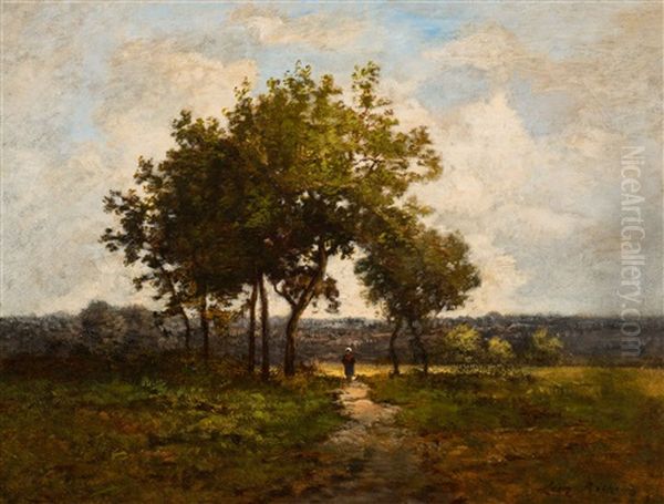 Landscape With Walkers In The Area Of Fontainebleau Oil Painting by Leon Richet