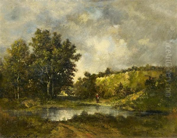 Reisigsammlerin Am Waldsee Oil Painting by Leon Richet