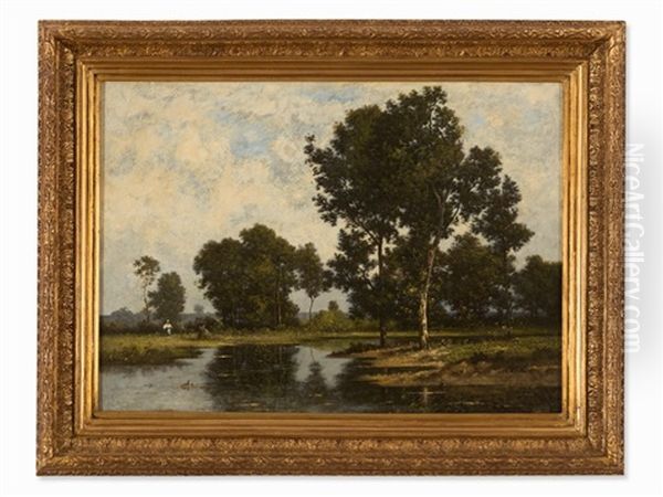 Landscape With Pond Oil Painting by Leon Richet