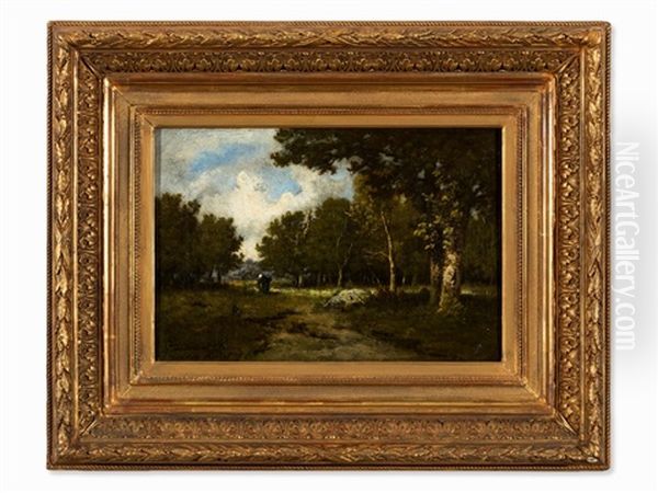 Woman On A Forest Lane Oil Painting by Leon Richet