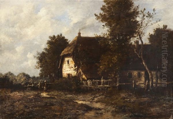 Landschaft Mit Bauernhof Und Bauerin Oil Painting by Leon Richet