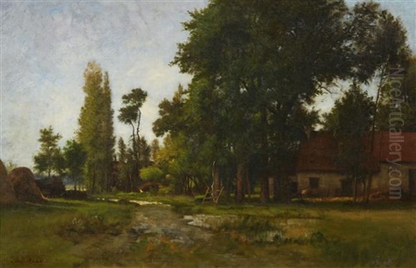 Landscape With A Farmstead Oil Painting by Leon Richet