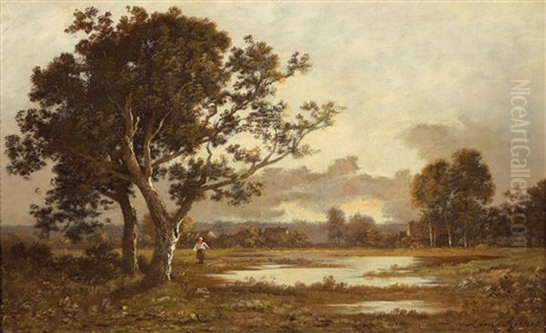 Reisigsammlerin Im Wald Von Fontainebleau Oil Painting by Leon Richet