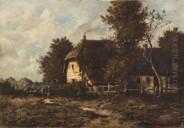 Landschaft Mit Bauerngehoft Und Bauerin Oil Painting by Leon Richet