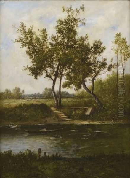 Paysage Au Bord De L'eau Oil Painting by Leon Richet