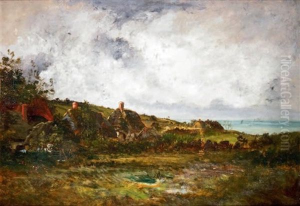 Les Chaumieres Au Bord De La Mer Oil Painting by Leon Richet