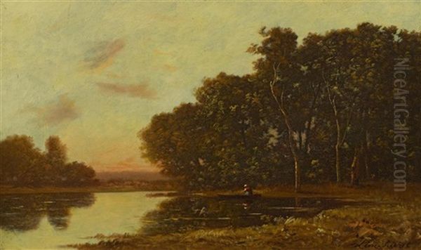 Flusslandschaft Mit Ruderboot Oil Painting by Leon Richet