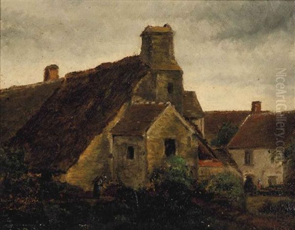 A Country Church Oil Painting by Leon Richet