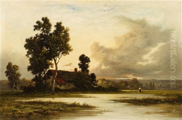 Panoramic Landscape With A Cottage Oil Painting by Leon Richet