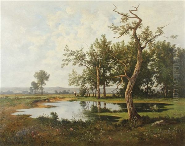 Weiher Am Waldrand Oil Painting by Leon Richet