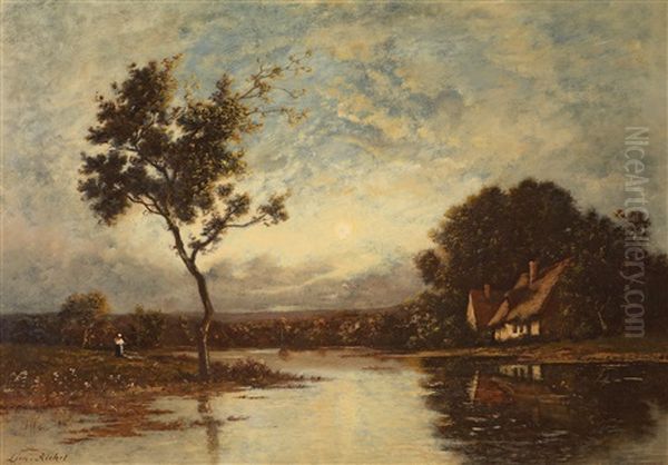 Abendstimmung Am Fluss Oil Painting by Leon Richet