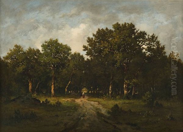 Bauerin Im Wald Von Fontainebleau Oil Painting by Leon Richet