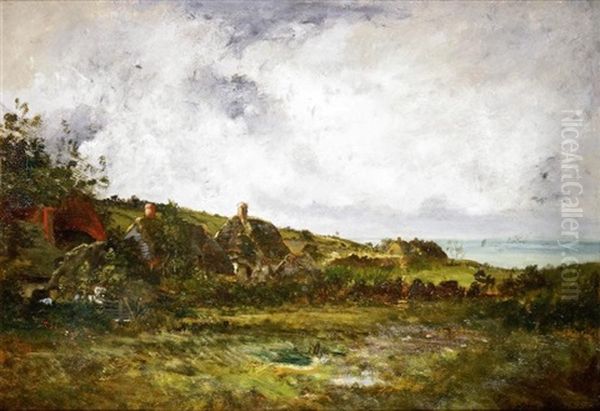 Les Chaumieres Au Bord De La Mer Oil Painting by Leon Richet