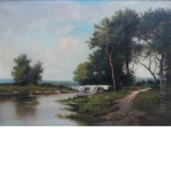 Landscape On The River Oise Oil Painting by Leon Richet