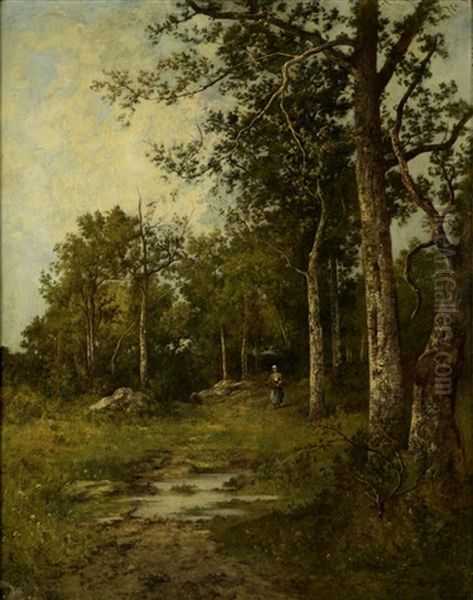 Waldlichtung Mit Reisigsammlerin Oil Painting by Leon Richet