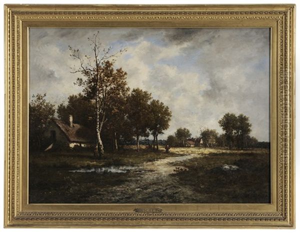 Landscape With Cottage And Figure On A Path Oil Painting by Leon Richet