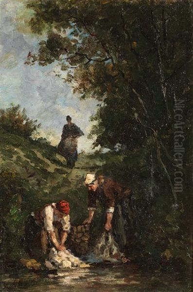 Les Lavandieres Oil Painting by Leon Richet