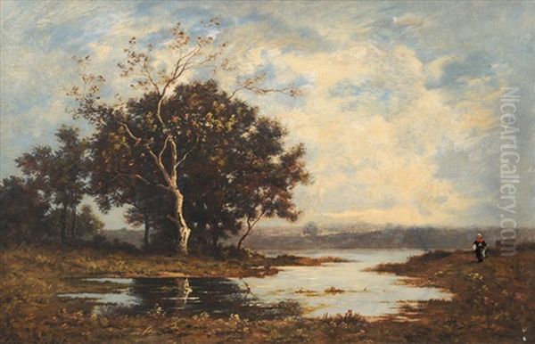 Landscape With Pool Oil Painting by Leon Richet