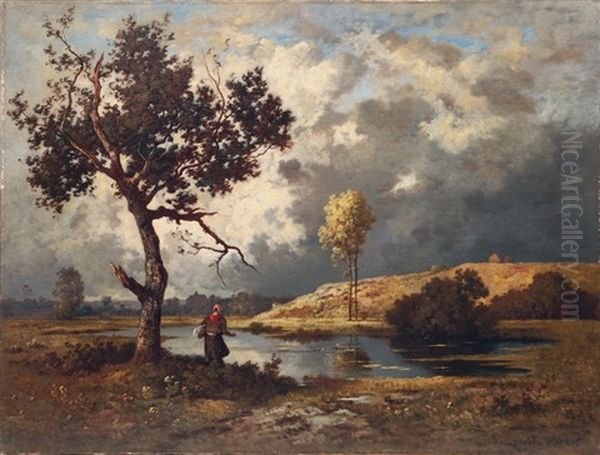 Landscape Near Barbizon Oil Painting by Leon Richet