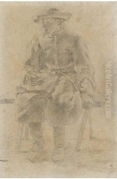 Un Jeune Homme Assis Sur Un Banc Oil Painting by Ter Moses Borch