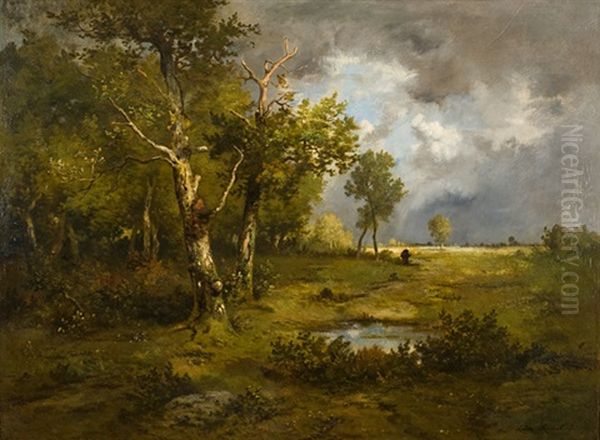 Waldrand Mit Tumpel Bei Gewitterstimmung Oil Painting by Leon Richet