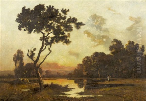 Landschaft Bei Barbizon Im Abendlicht Oil Painting by Leon Richet