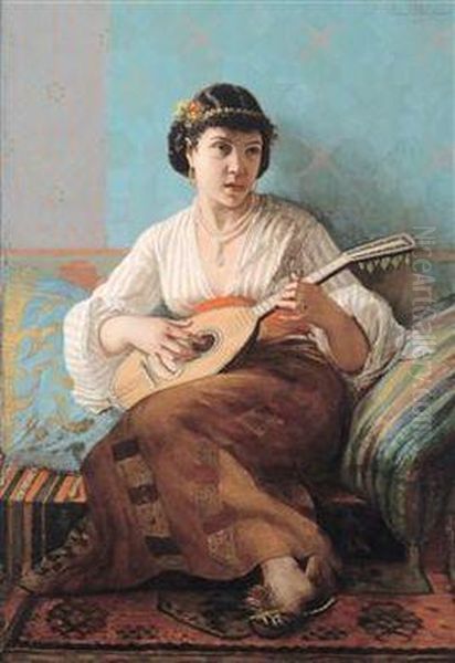 Mandoline Spielendes Madchen Oil Painting by Edmund Borchard