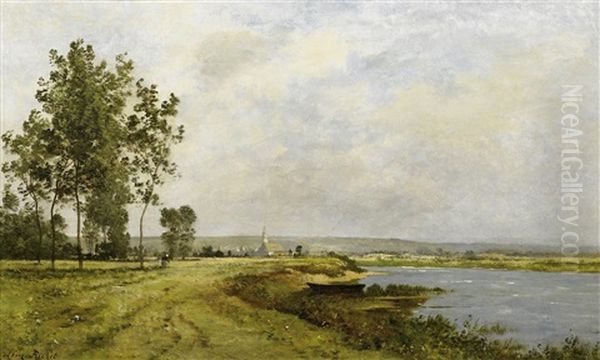 Flusslandschaft Mit Kirchdorf Oil Painting by Leon Richet