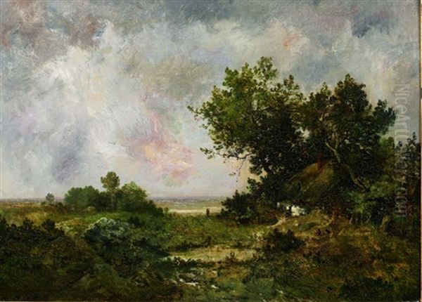 Chaumiere Pres D'un Sous-bois Oil Painting by Leon Richet