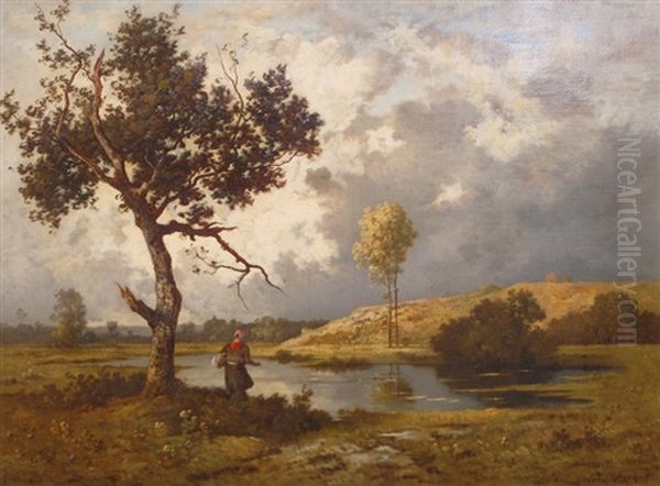 Landscape Near Barbizon Oil Painting by Leon Richet