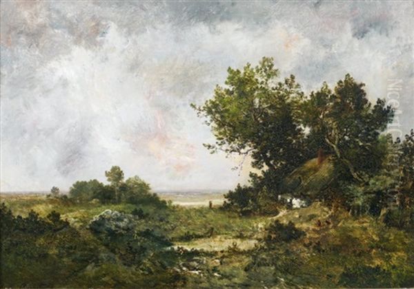 Chaumiere Pres D'un Sous-bois Oil Painting by Leon Richet