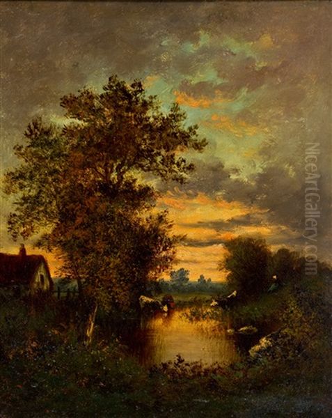 Landschaft Im Abendlicht Oil Painting by Leon Richet