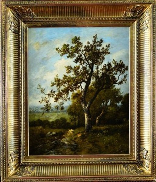 Paysage A Barbizon Oil Painting by Leon Richet