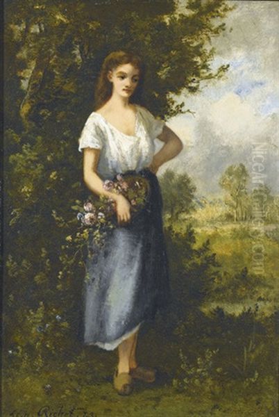 Junge Frau Mit Blumenkorb Oil Painting by Leon Richet