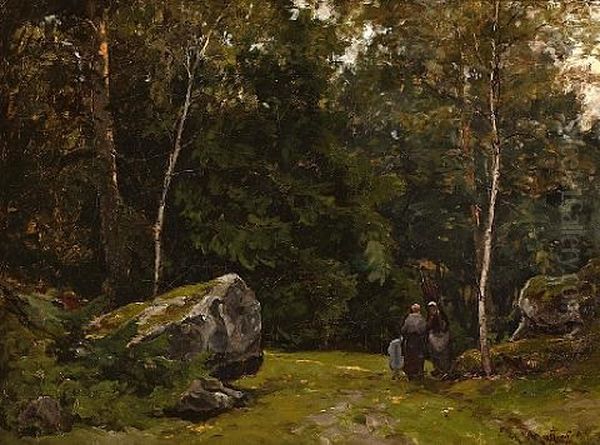 Deux Personnages Dans La Foret Oil Painting by Leon Richet