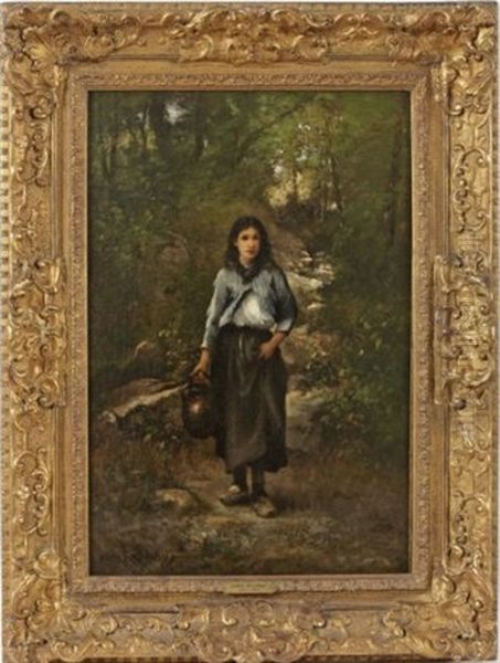 Jeune Fille A La Source En Foret De Barbizon Oil Painting by Leon Richet