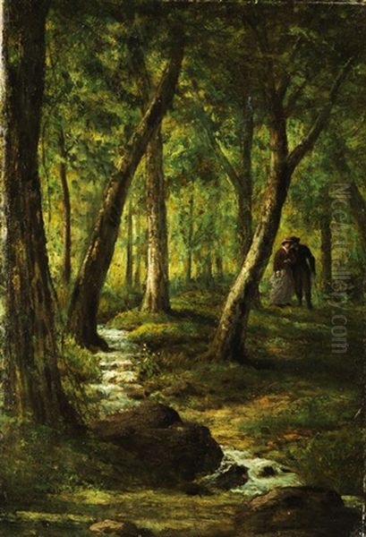 Waldlandschaft Mit Bachlauf Und Jungem Paar Oil Painting by Leon Richet