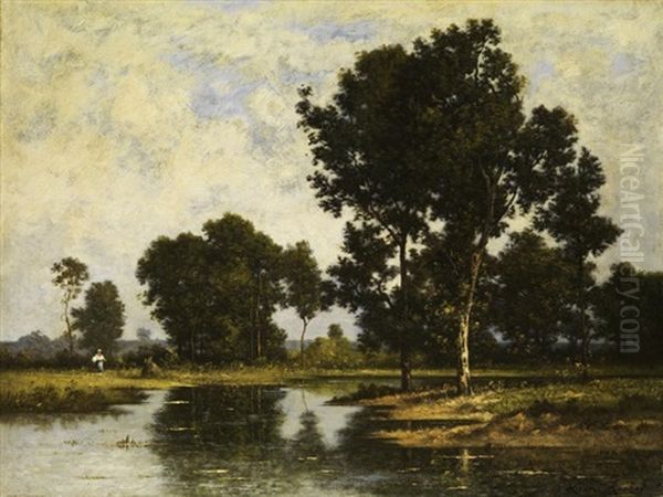 Teich Im Wald Von Fontainebleau Oil Painting by Leon Richet