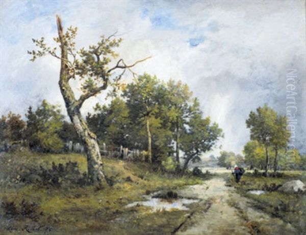 Landschaft Mit Reisigsammlerin Bei Fontainebleau Oil Painting by Leon Richet