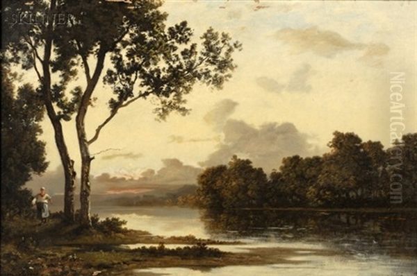 Figure By The River Oil Painting by Leon Richet