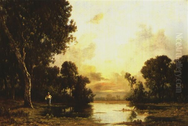 Paysanne Pres De L'etang Oil Painting by Leon Richet