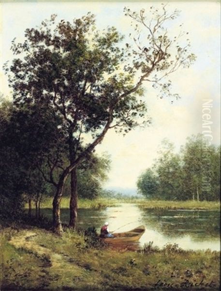 Pecheur Au Bord De L'eau Oil Painting by Leon Richet