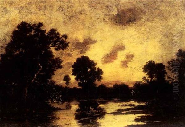 Paysan A L'etang Au Crepuscule Oil Painting by Leon Richet