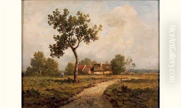 Paysanne Et Hameau Oil Painting by Leon Richet