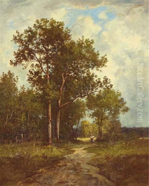 Une Femme Se Promenant Sur Un Chemin Oil Painting by Leon Richet