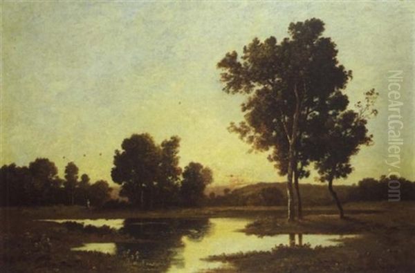 Paysage Anime Aux Environs De Fontainebleau Oil Painting by Leon Richet