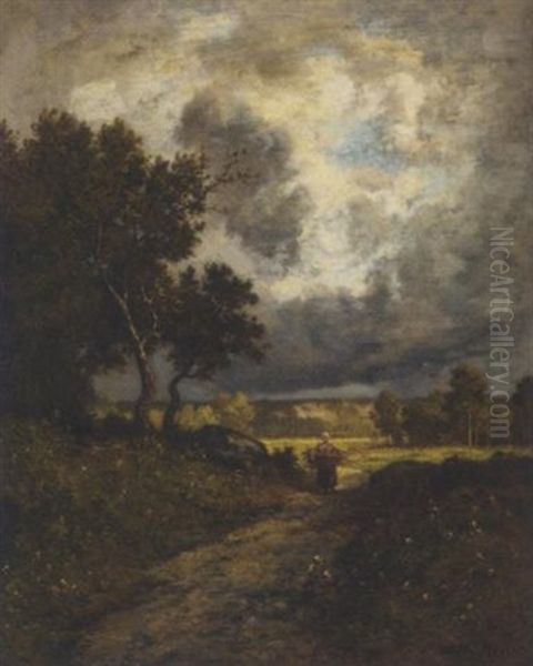 Paysanne Pres De La Foret Oil Painting by Leon Richet