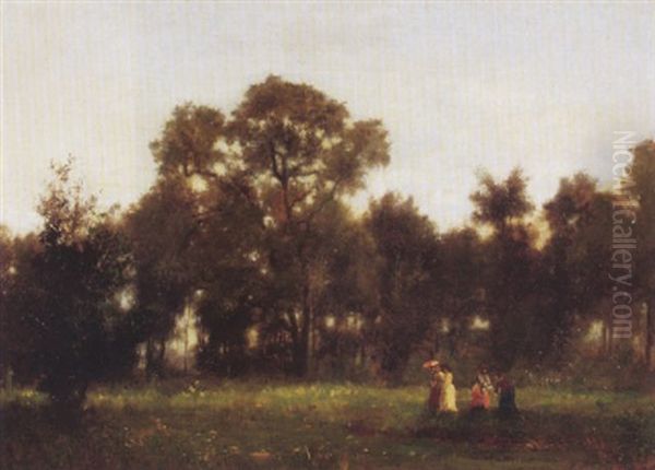 Waldlichtng Mit Wiese Und Spazierenden Oil Painting by Leon Richet