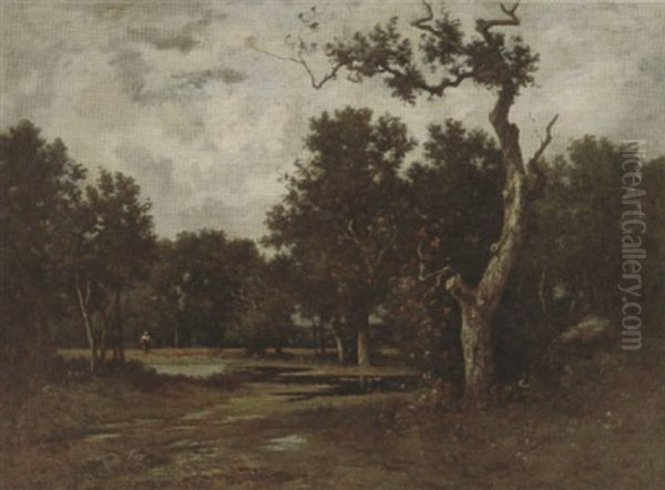 Figure In A Wooded Landscape Oil Painting by Leon Richet